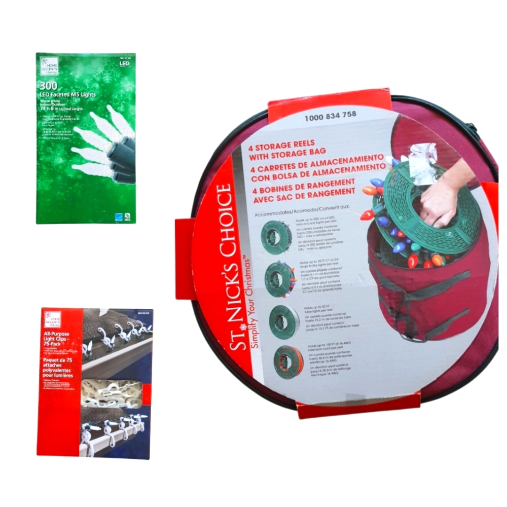 Home Accents 300 LED Lightstring, Storage Bag with Reels, And Light Clips